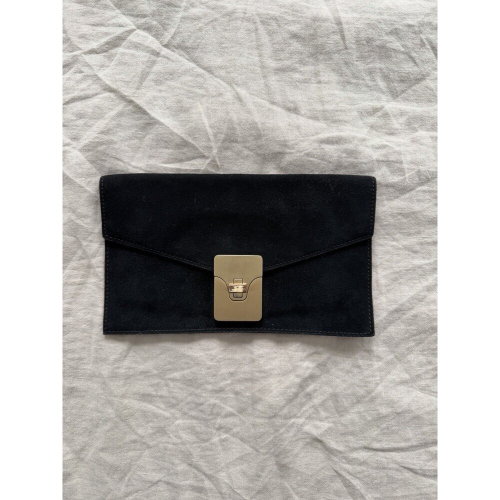 Talbots Envelope Clutch Bag Women Black Suede Gold Clasp Elegant Evening Bag